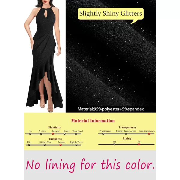 VFSHOW Womens Sexy Halter Neck Formal Cutout Ruffle Slit Ruched Prom Maxi Dress 2023 Wedding Guest HILO Mermaid Evening GownSparkly Black