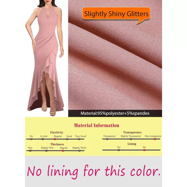 VFSHOW Womens Sexy Halter Neck Formal Cutout Ruffle Slit Ruched Prom Maxi Dress 2023 Wedding Guest HILO Mermaid Evening GownSparkly Blush Pink