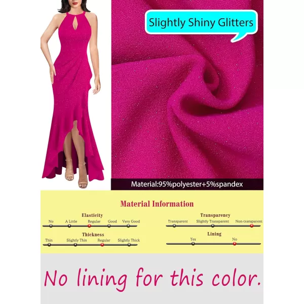 VFSHOW Womens Sexy Halter Neck Formal Cutout Ruffle Slit Ruched Prom Maxi Dress 2023 Wedding Guest HILO Mermaid Evening GownSparkly Hot Pink