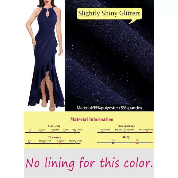 VFSHOW Womens Sexy Halter Neck Formal Cutout Ruffle Slit Ruched Prom Maxi Dress 2023 Wedding Guest HILO Mermaid Evening GownSparkly Navy Blue