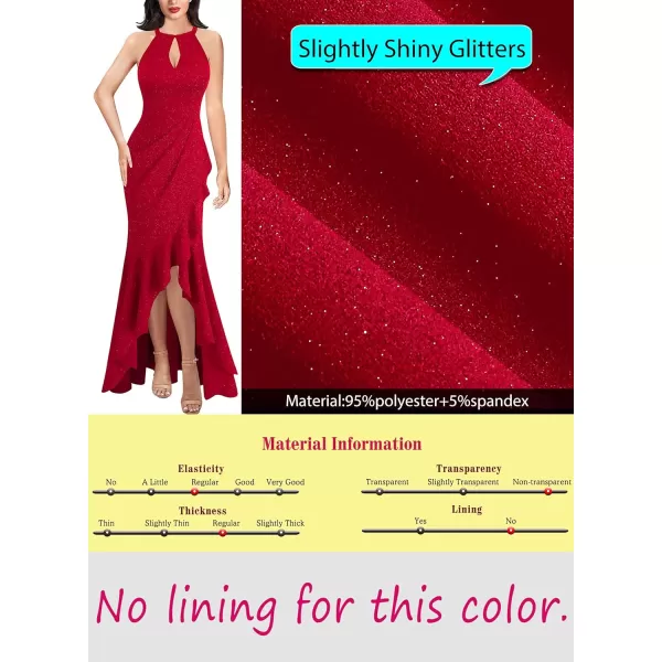 VFSHOW Womens Sexy Halter Neck Formal Cutout Ruffle Slit Ruched Prom Maxi Dress 2023 Wedding Guest HILO Mermaid Evening GownSparkly Red