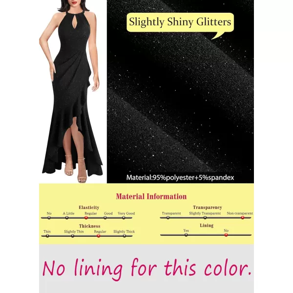 VFSHOW Womens Sexy Halter Neck Formal Cutout Ruffle Slit Ruched Prom Maxi Dress Wedding Guest HILO Mermaid Evening GownSparkly Black3