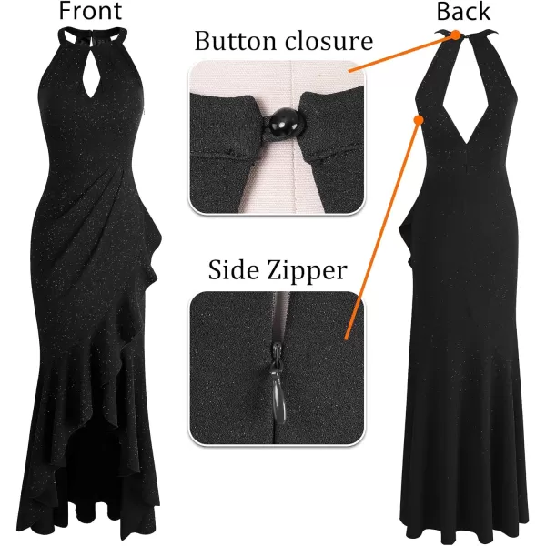 VFSHOW Womens Sexy Halter Neck Formal Cutout Ruffle Slit Ruched Prom Maxi Dress Wedding Guest HILO Mermaid Evening GownSparkly Black3