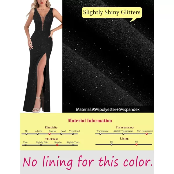 VFSHOW Womens Sexy Illusion Deep V Neck Formal Wedding Guest Prom Maxi Dress 2023 High Split Cocktail Gala Evening Long GownSparkly Black