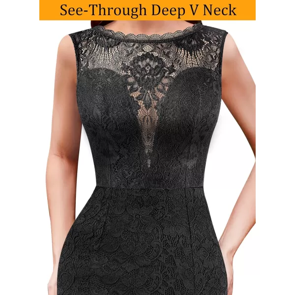 VFSHOW Womens Sexy Illusion Deep V Sweetheart Neckline Lace Formal Prom Maxi Dress 2023 Low Back Split Evening Long GownBlack Lace