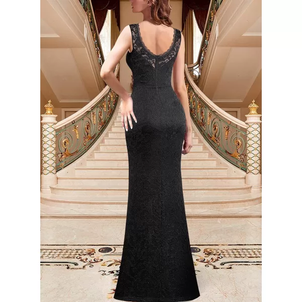 VFSHOW Womens Sexy Illusion Deep V Sweetheart Neckline Lace Formal Prom Maxi Dress 2023 Low Back Split Evening Long GownBlack Lace