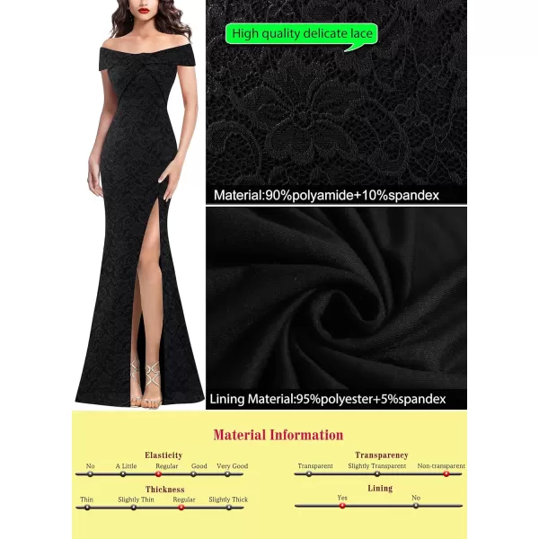 VFSHOW Womens Sexy Off Shoulder High Split Prom Formal Wedding Guest Maxi Dress Front Twist Knot Long Cocktail Evening GownBlack Lace