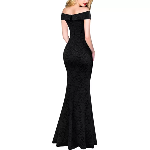 VFSHOW Womens Sexy Off Shoulder High Split Prom Formal Wedding Guest Maxi Dress Front Twist Knot Long Cocktail Evening GownBlack Lace