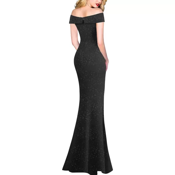 VFSHOW Womens Sexy Off Shoulder High Split Prom Formal Wedding Guest Maxi Dress Front Twist Knot Long Cocktail Evening GownSparkly Black