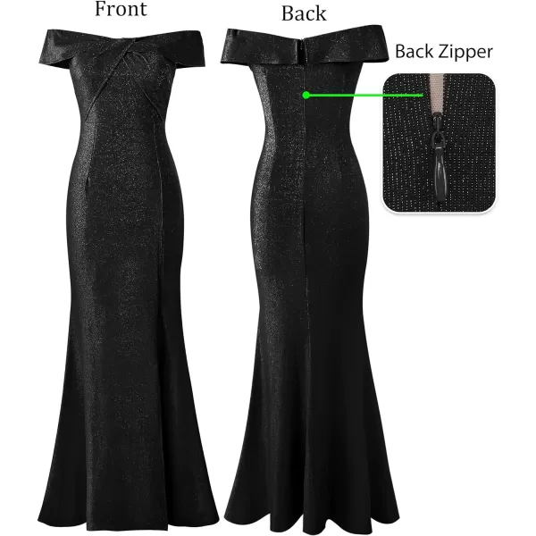 VFSHOW Womens Sexy Off Shoulder High Split Prom Formal Wedding Guest Maxi Dress Front Twist Knot Long Cocktail Evening GownSparkly Black2