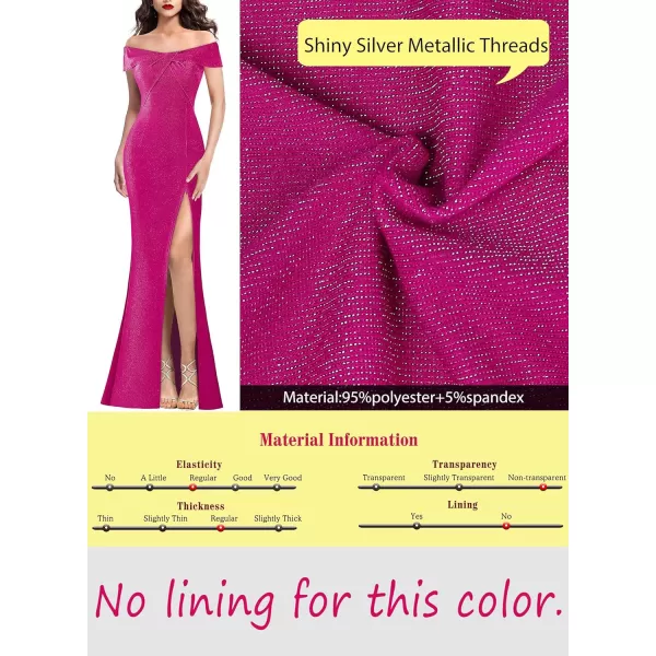 VFSHOW Womens Sexy Off Shoulder High Split Prom Formal Wedding Guest Maxi Dress Front Twist Knot Long Cocktail Evening GownSparkly Hot Pink