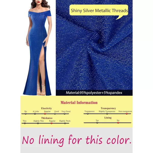 VFSHOW Womens Sexy Off Shoulder High Split Prom Formal Wedding Guest Maxi Dress Front Twist Knot Long Cocktail Evening GownSparkly Royal Blue