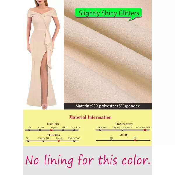 VFSHOW Womens Sexy Ruched Off Shoulder Prom Formal Wedding Guest Maxi Dress 2023 Ruffle High Split Evening Long Cocktail GownShiny Beige