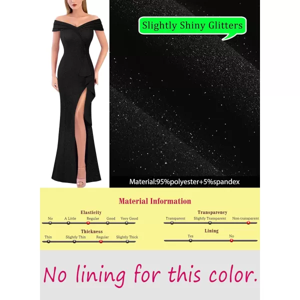 VFSHOW Womens Sexy Ruched Off Shoulder Prom Formal Wedding Guest Maxi Dress 2023 Ruffle High Split Evening Long Cocktail GownShiny Black