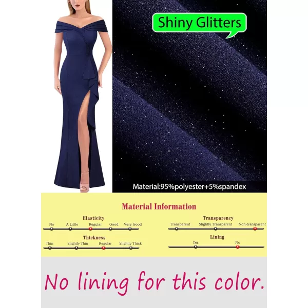 VFSHOW Womens Sexy Ruched Off Shoulder Prom Formal Wedding Guest Maxi Dress 2023 Ruffle High Split Evening Long Cocktail GownShiny Dark Blue