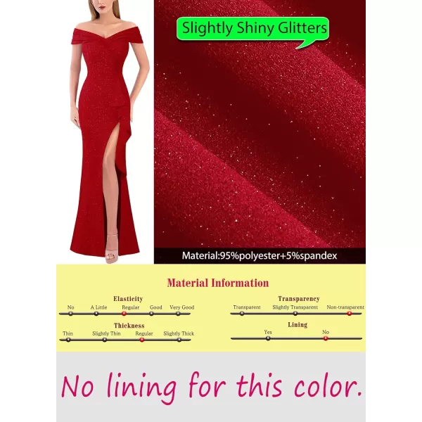 VFSHOW Womens Sexy Ruched Off Shoulder Prom Formal Wedding Guest Maxi Dress 2023 Ruffle High Split Evening Long Cocktail GownShiny Red