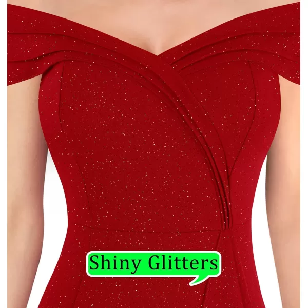 VFSHOW Womens Sexy Ruched Off Shoulder Prom Formal Wedding Guest Maxi Dress 2023 Ruffle High Split Evening Long Cocktail GownShiny Red