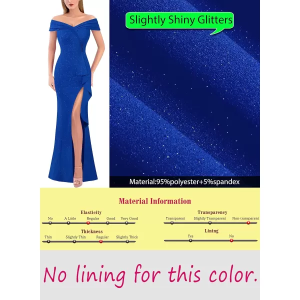 VFSHOW Womens Sexy Ruched Off Shoulder Prom Formal Wedding Guest Maxi Dress 2023 Ruffle High Split Evening Long Cocktail GownShiny Royal Blue