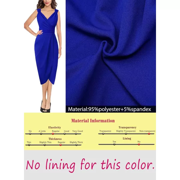 VFSHOW Womens Sexy Ruched Wrap V Neck Cocktail Party Pleated Midi Pencil DressRoyal Blue