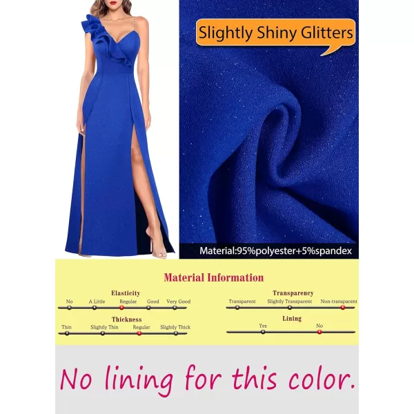 VFSHOW Womens Sexy Ruffle One Shoulder Double High Slit Formal Prom Maxi Dress V Neck Beaded Strap ALine Evening GownSparkly Royal Blue