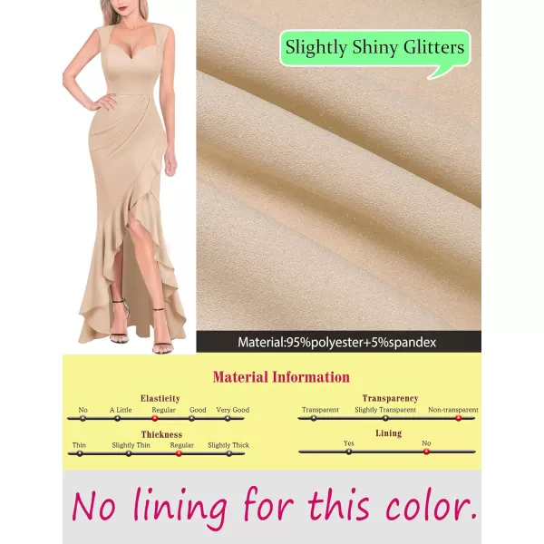 VFSHOW Womens Sexy Ruffle V Neck Ruched Formal Wedding Guest Prom Maxi Dress 2023 Sweetheart Evening Keyhole Back HILO GownSparkly Beige