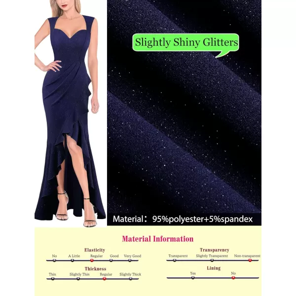 VFSHOW Womens Sexy Ruffle V Neck Ruched Formal Wedding Guest Prom Maxi Dress 2023 Sweetheart Evening Keyhole Back HILO GownSparkly Dark Blue