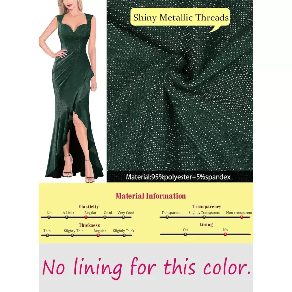 VFSHOW Womens Sexy Ruffle V Neck Ruched Formal Wedding Guest Prom Maxi Dress 2023 Sweetheart Evening Keyhole Back HILO GownSparkly Dark Green