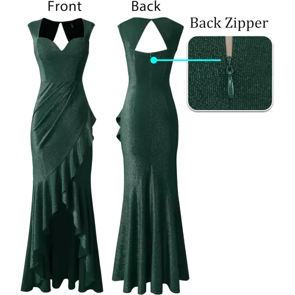 VFSHOW Womens Sexy Ruffle V Neck Ruched Formal Wedding Guest Prom Maxi Dress 2023 Sweetheart Evening Keyhole Back HILO GownSparkly Dark Green