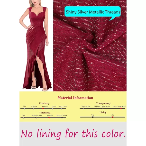 VFSHOW Womens Sexy Ruffle V Neck Ruched Formal Wedding Guest Prom Maxi Dress 2023 Sweetheart Evening Keyhole Back HILO GownSparkly Dark Red