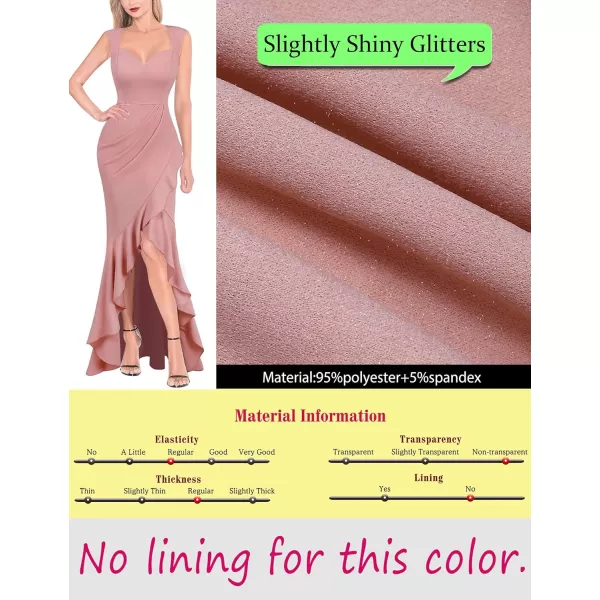 VFSHOW Womens Sexy Ruffle V Neck Ruched Formal Wedding Guest Prom Maxi Dress 2023 Sweetheart Evening Keyhole Back HILO GownSparkly Dusty Pink