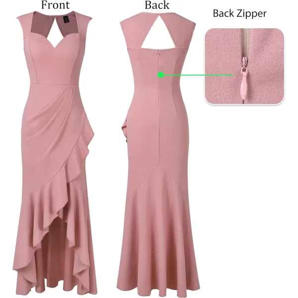 VFSHOW Womens Sexy Ruffle V Neck Ruched Formal Wedding Guest Prom Maxi Dress 2023 Sweetheart Evening Keyhole Back HILO GownSparkly Dusty Pink