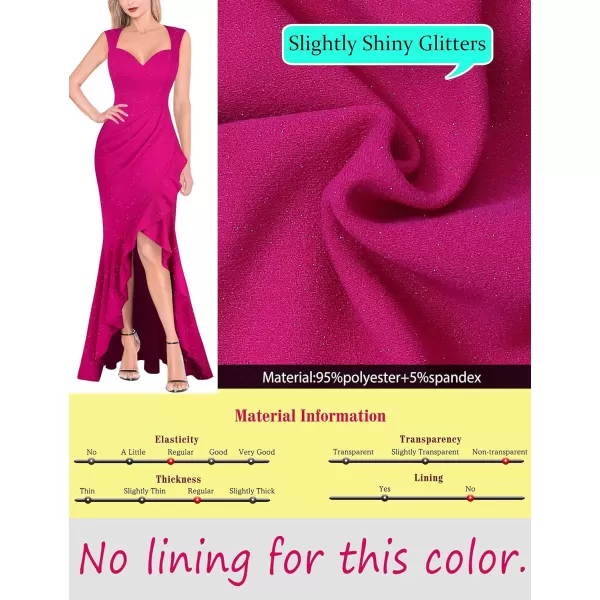 VFSHOW Womens Sexy Ruffle V Neck Ruched Formal Wedding Guest Prom Maxi Dress 2023 Sweetheart Evening Keyhole Back HILO GownSparkly Hot Pink