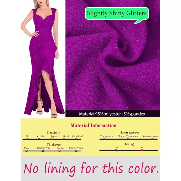 VFSHOW Womens Sexy Ruffle V Neck Ruched Formal Wedding Guest Prom Maxi Dress 2023 Sweetheart Evening Keyhole Back HILO GownSparkly Purple