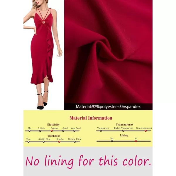 VFSHOW Womens Sexy Spaghetti Strap Backless Keyhole 2023 Ruffle Split Party Club Night Out Midi Bodycon DressRed