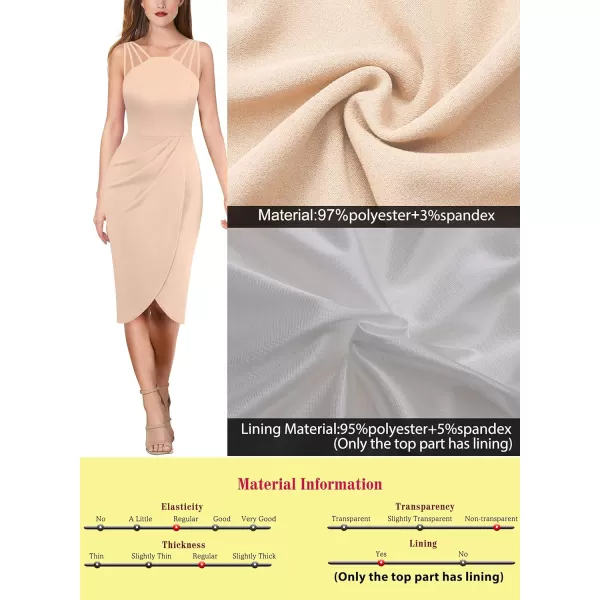 VFSHOW Womens Sexy Spaghetti Strap Ruched Cocktail Party Bodycon 2023 Wedding Guest Backless Slim Split Tulip Hem Wrap DressBeige