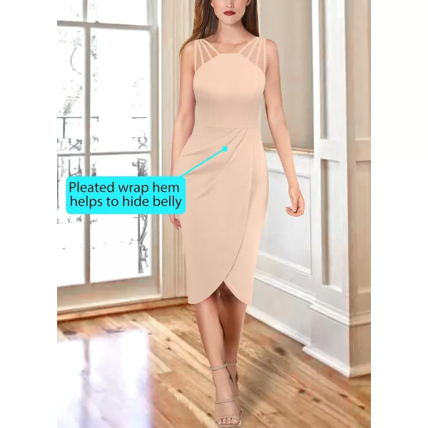 VFSHOW Womens Sexy Spaghetti Strap Ruched Cocktail Party Bodycon 2023 Wedding Guest Backless Slim Split Tulip Hem Wrap DressBeige