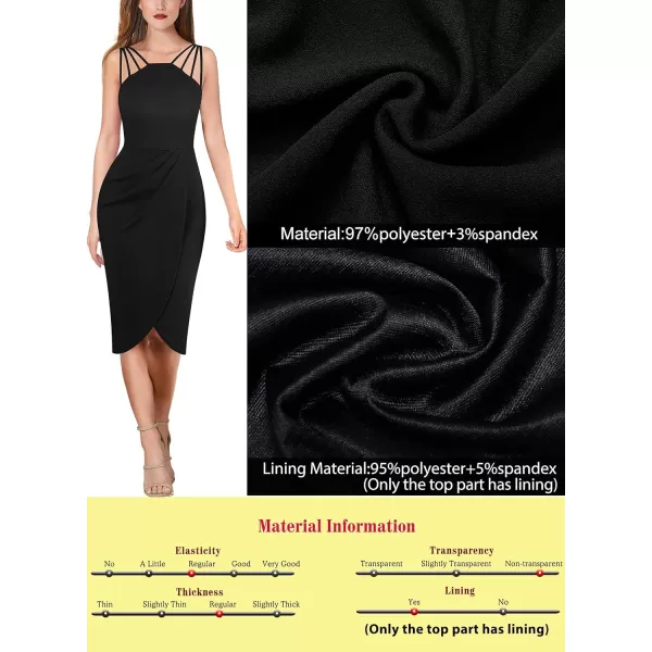 VFSHOW Womens Sexy Spaghetti Strap Ruched Cocktail Party Bodycon 2023 Wedding Guest Backless Slim Split Tulip Hem Wrap DressBlack