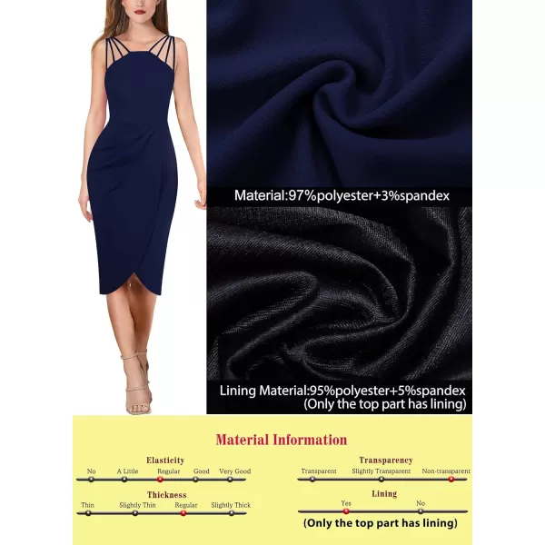 VFSHOW Womens Sexy Spaghetti Strap Ruched Cocktail Party Bodycon 2023 Wedding Guest Backless Slim Split Tulip Hem Wrap DressNavy Blue