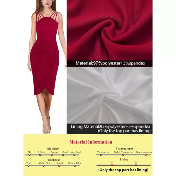 VFSHOW Womens Sexy Spaghetti Strap Ruched Cocktail Party Bodycon 2023 Wedding Guest Backless Slim Split Tulip Hem Wrap DressRed