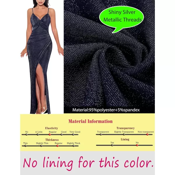 VFSHOW Womens Sexy Spaghetti Strap Ruched Twist V Neck Backless Split Formal Evening Maxi DressSparkly Navy Blue