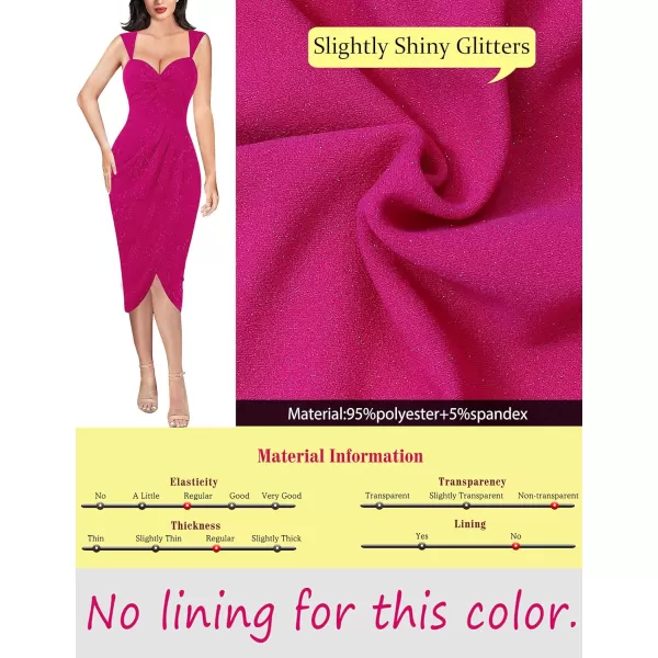 VFSHOW Womens Sexy Strap V Neck Ruched Backless Cocktail Bodycon Midi Dress Twist Front Wrap Slit Party Night Out DressSparkly Hot Pink