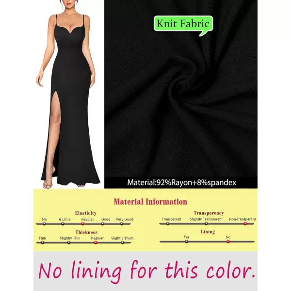 VFSHOW Womens Sexy Summer Bodycon Fitted Club Party Casual Slip Long Cami Maxi Dress Spaghetti Strap High Slit Plain DressBlack