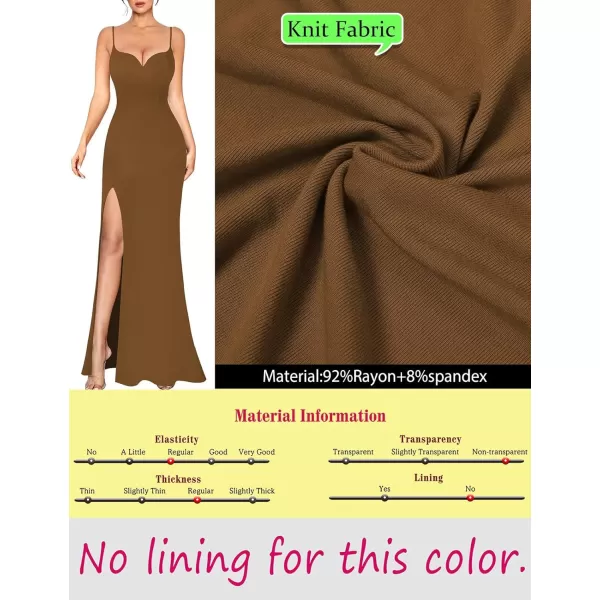 VFSHOW Womens Sexy Summer Bodycon Fitted Club Party Casual Slip Long Cami Maxi Dress Spaghetti Strap High Slit Plain DressBrown