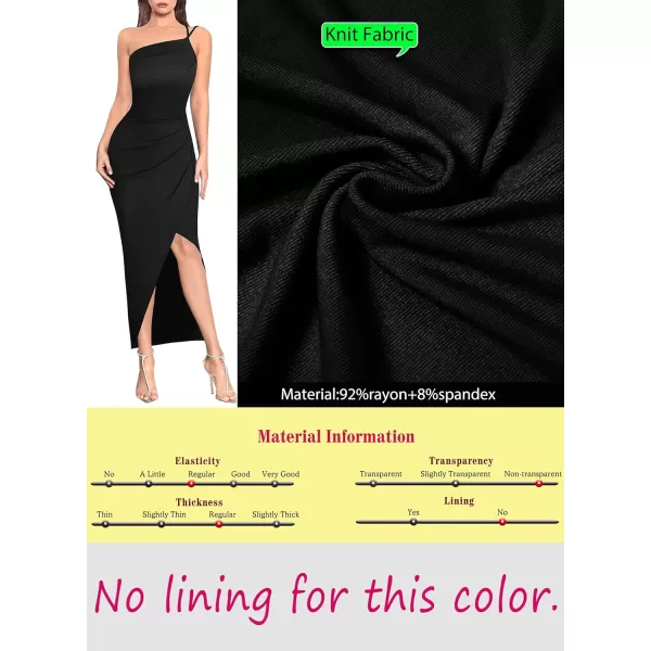 VFSHOW Womens Sexy Summer Ruched Club Party Fitted One Shoulder Bodycon Dress Casual Beach Slit Vacation Plain DressBlack