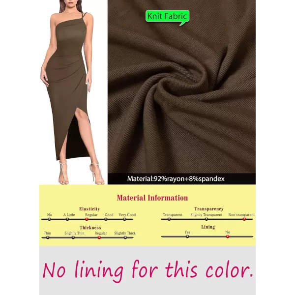 VFSHOW Womens Sexy Summer Ruched Club Party Fitted One Shoulder Bodycon Dress Casual Beach Slit Vacation Plain DressBrown