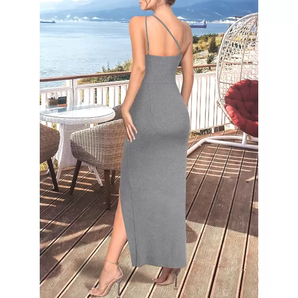 VFSHOW Womens Sexy Summer Ruched Club Party Fitted One Shoulder Bodycon Dress Casual Beach Slit Vacation Plain DressGrey