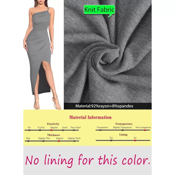 VFSHOW Womens Sexy Summer Ruched Club Party Fitted One Shoulder Bodycon Dress Casual Beach Slit Vacation Plain DressGrey