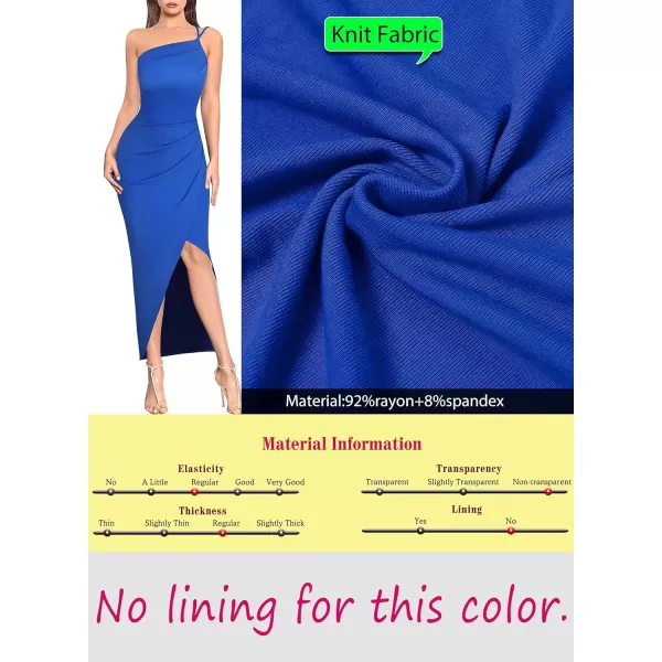 VFSHOW Womens Sexy Summer Ruched Club Party Fitted One Shoulder Bodycon Dress Casual Beach Slit Vacation Plain DressRoyal Blue