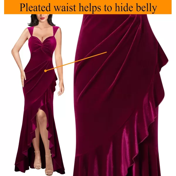 VFSHOW Womens Sexy Sweetheart Neckline Backless Ruched Prom Formal Maxi Dress Twist Front Ruffle Split 2023 Evening Long GownFuchsia Velvet