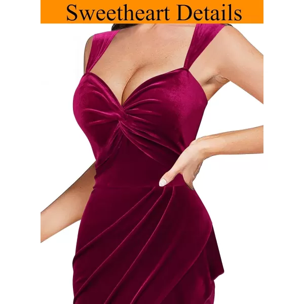 VFSHOW Womens Sexy Sweetheart Neckline Backless Ruched Prom Formal Maxi Dress Twist Front Ruffle Split 2023 Evening Long GownFuchsia Velvet